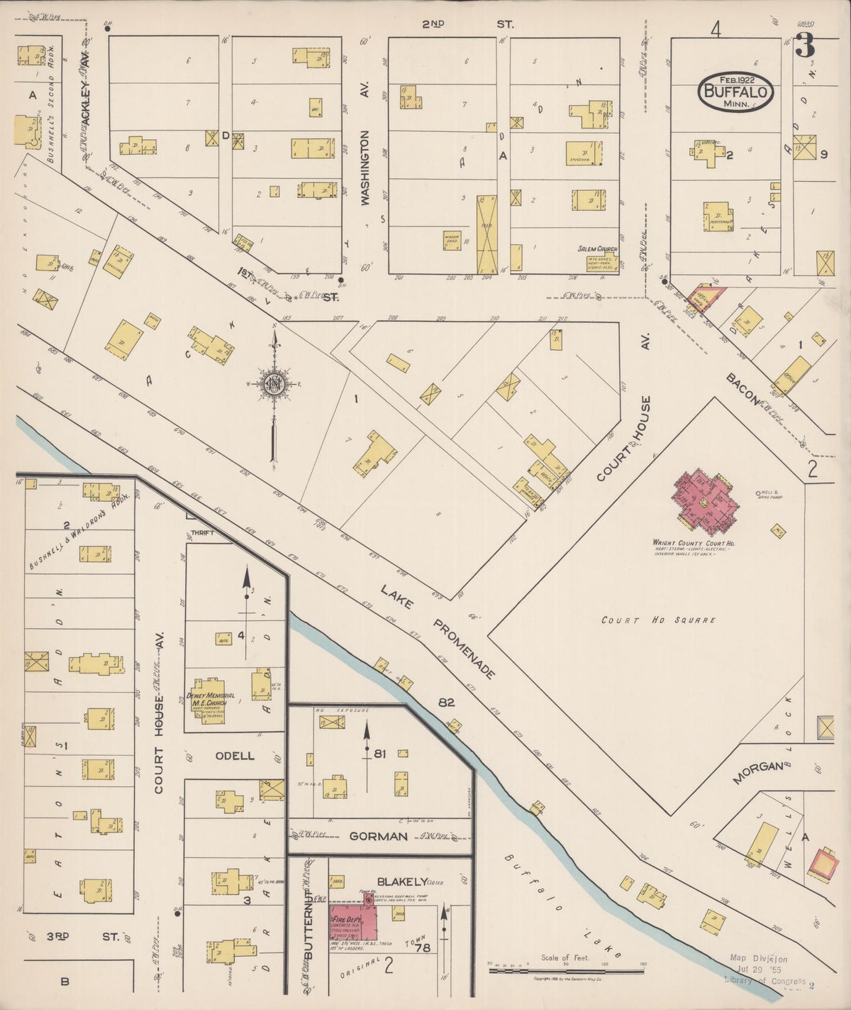 Sanborn Fire Insurance Map from Buffalo, Wright County, Minnesota (1922), Sheet #0003 - Complete Map Set gallery image, historic Sanborn map, vintage wall art, Minnesota Minnesota