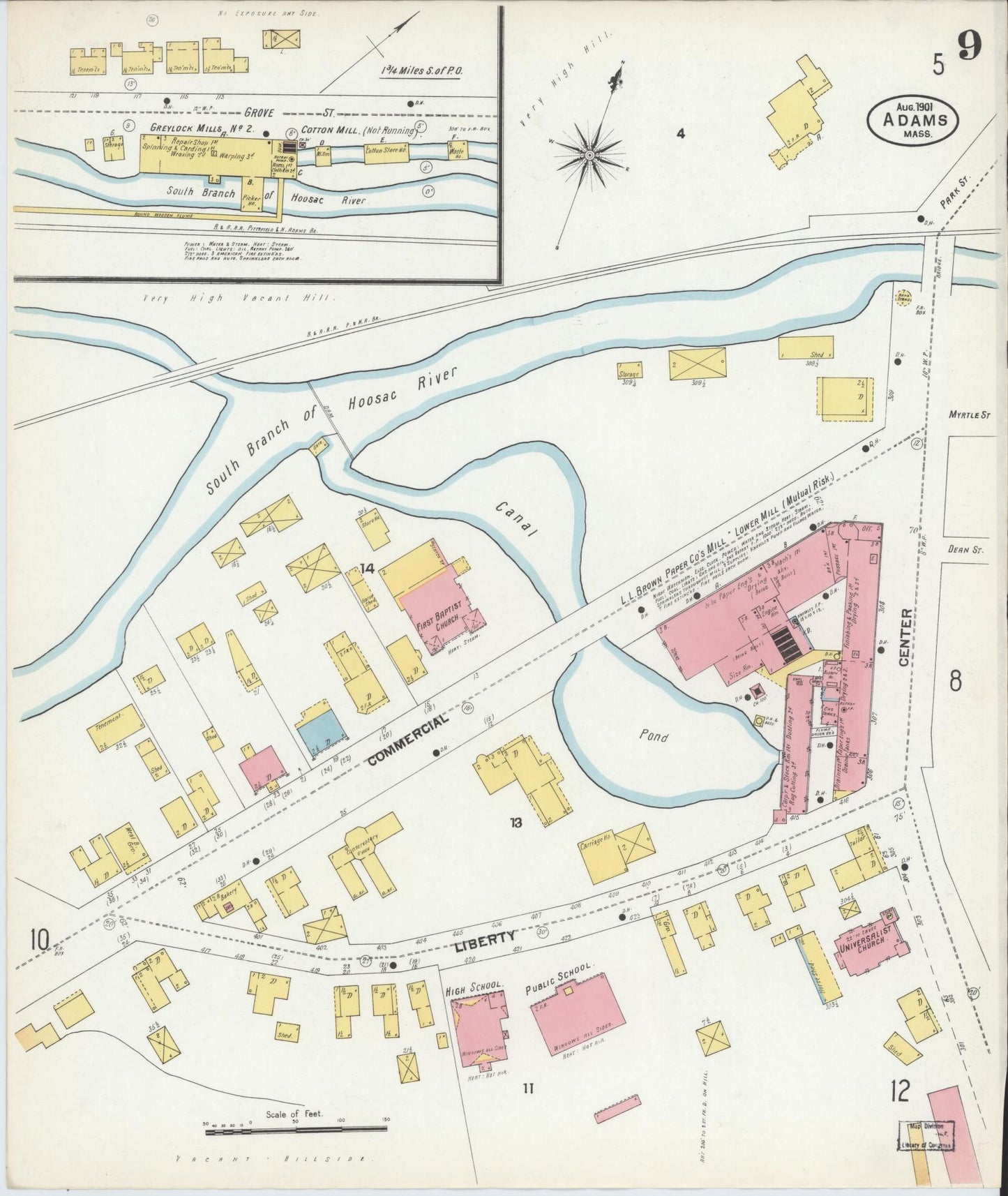 Sanborn Fire Insurance Map from Adams, Berkshire County, Massachusetts (1901), Sheet #0009 - Complete Map Set gallery image, historic Sanborn map, vintage wall art, Massachusetts Massachusetts