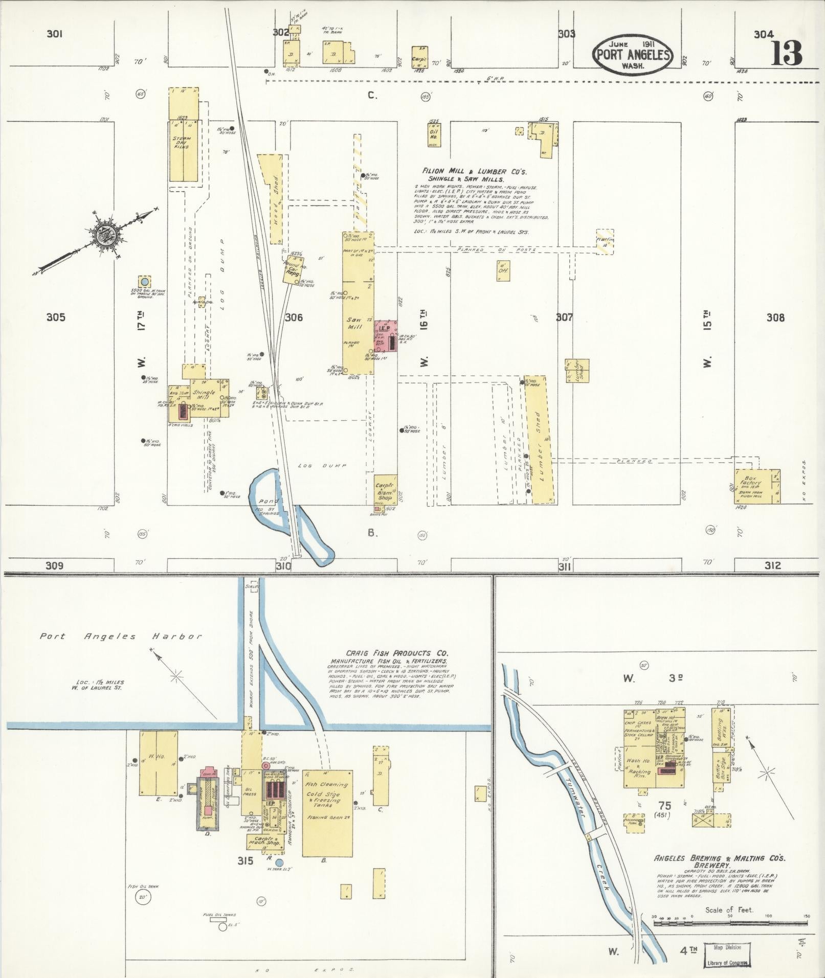 Sanborn Fire Insurance Map from Port Angeles, Clallam County, Washington (1911), Sheet #0013 - Complete Map Set gallery image, historic Sanborn map, vintage wall art, Washington Washington