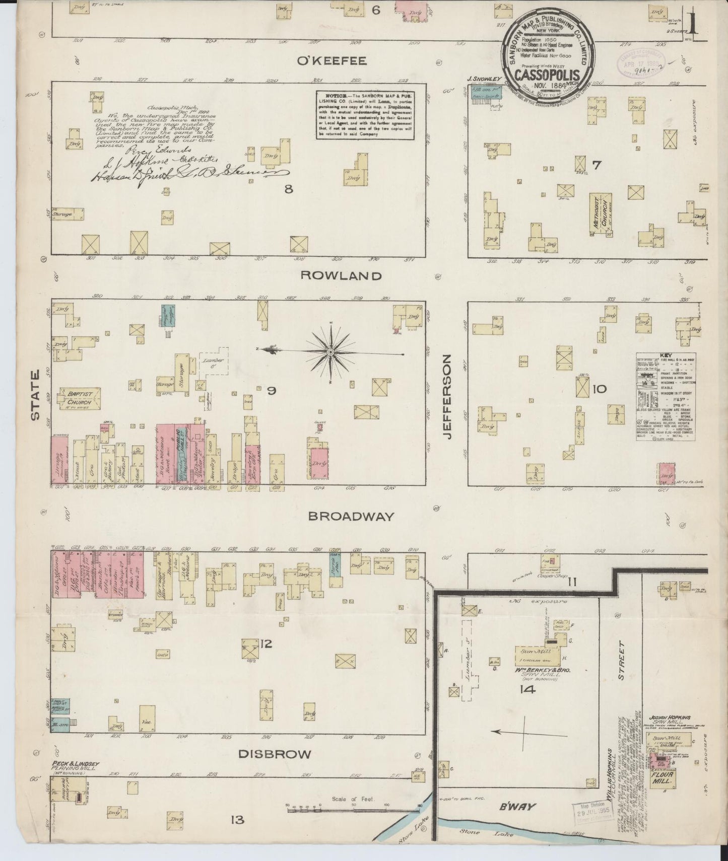 Sanborn Fire Insurance Map from Cassopolis, Cass County, Michigan (1884), Sheet #0001 - Historic Sanborn Fire Insurance Map Print, vintage old map wall art, antique decor, genealogy gift, Michigan Michigan map