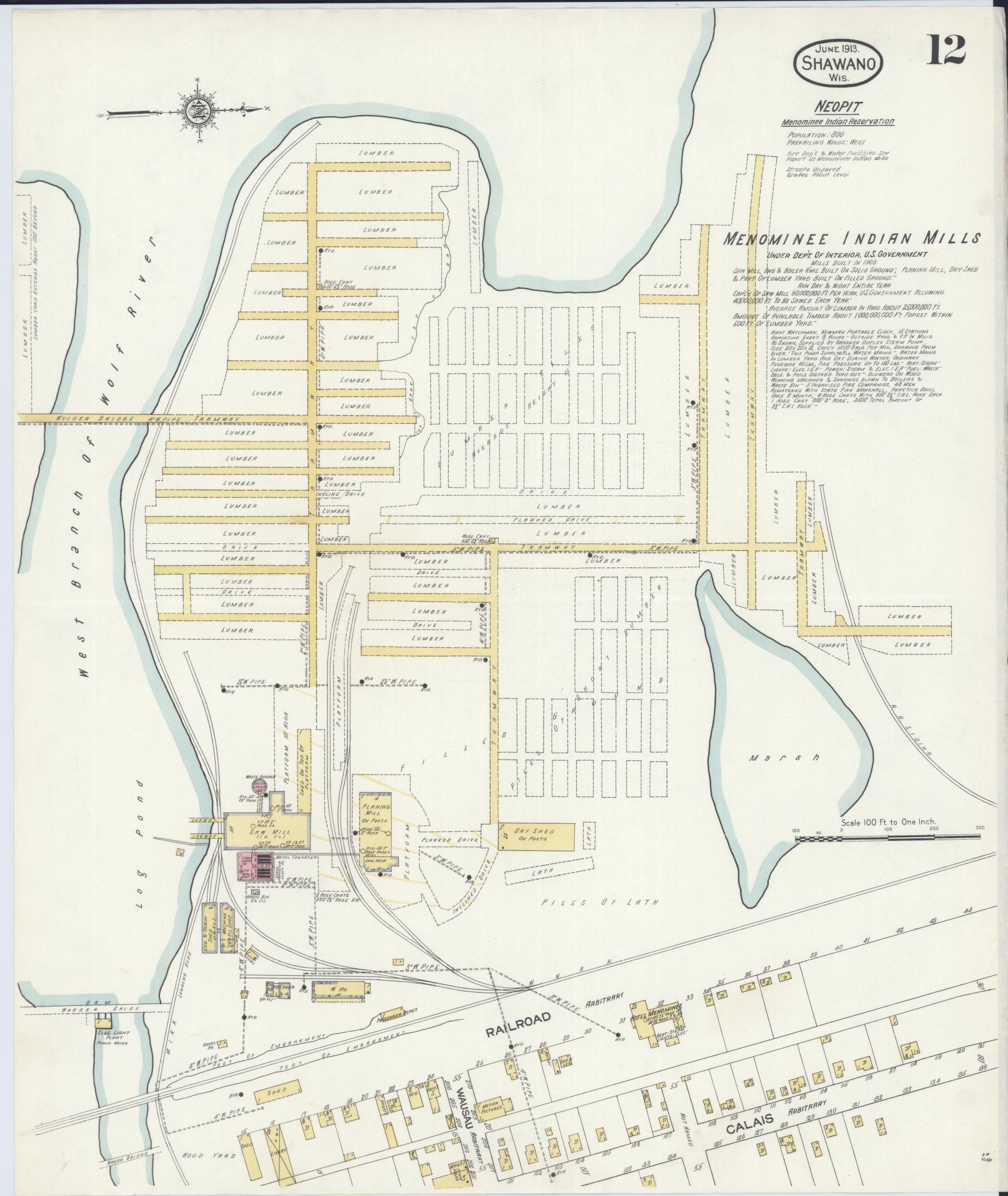 Sanborn Fire Insurance Map from Shawano, Shawano County, Wisconsin (1913), Sheet #0012 - Complete Map Set gallery image, historic Sanborn map, vintage wall art, Wisconsin Wisconsin