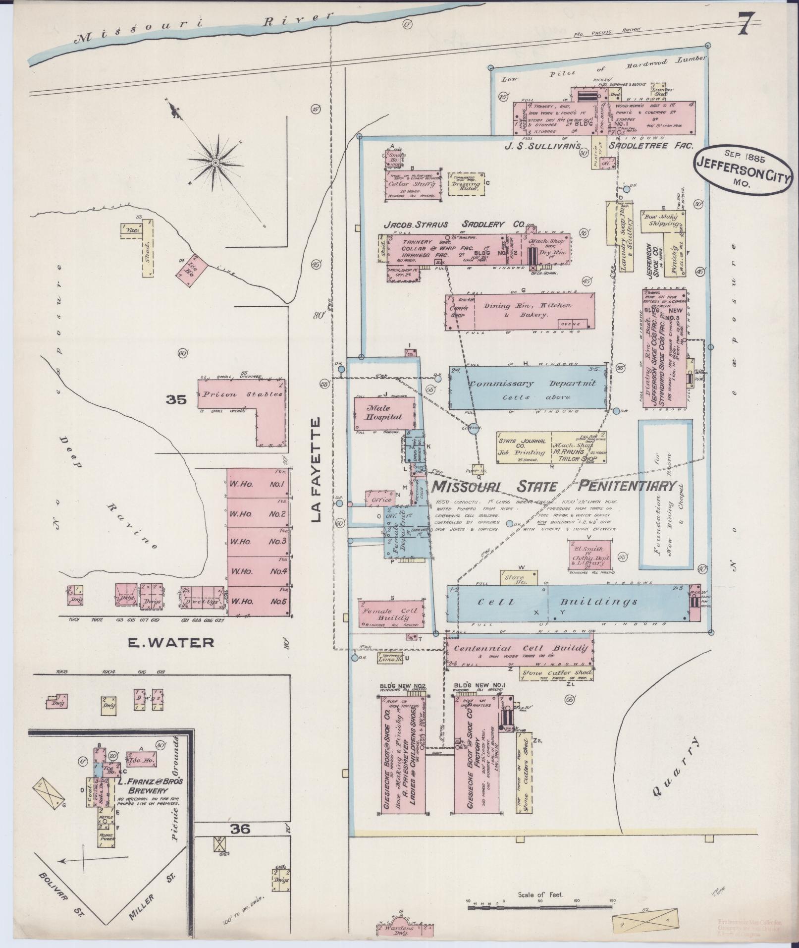 Sanborn Fire Insurance Map from Jefferson City, Cole County, Missouri (1885), Sheet #0007 - Complete Map Set gallery image, historic Sanborn map, vintage wall art, Missouri Missouri