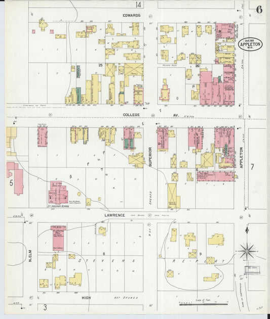 Sanborn Fire Insurance Map from Appleton, Outagamie County, Wisconsin (1901), Sheet #0006 - Historic Sanborn Fire Insurance Map Print, vintage old map wall art, antique decor, genealogy gift, Wisconsin Wisconsin map