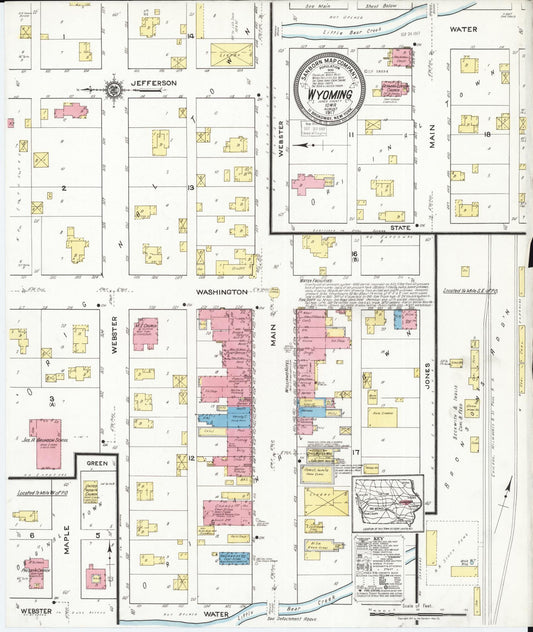 Sanborn Fire Insurance Map from Wyoming, Jones County, Iowa (1917), Sheet #0001 - Historic Sanborn Fire Insurance Map Print, vintage old map wall art