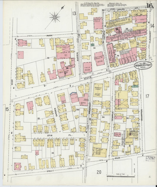 Sanborn Fire Insurance Map from Newburyport, Essex County, Massachusetts (1906), Sheet #0016 - Historic Sanborn Fire Insurance Map Print, vintage old map wall art, antique decor, genealogy gift, Massachusetts Massachusetts map