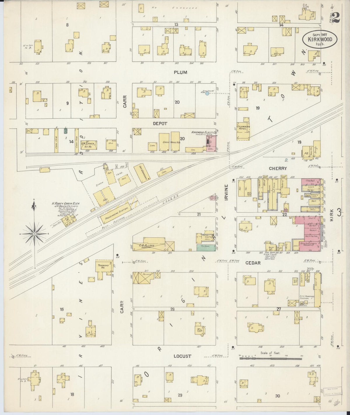 Sanborn Fire Insurance Map from Kirkwood, Warren County, Illinois (1907), Sheet #0002 - Historic Sanborn Fire Insurance Map Print, vintage old map wall art, antique decor, genealogy gift, Illinois Illinois map