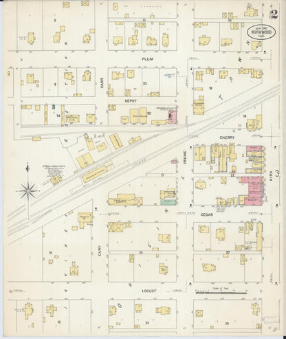 Sanborn Fire Insurance Map from Kirkwood, Warren County, Illinois (1907), Sheet #0002 - Historic Sanborn Fire Insurance Map Print, vintage old map wall art, antique decor, genealogy gift, Illinois Illinois map
