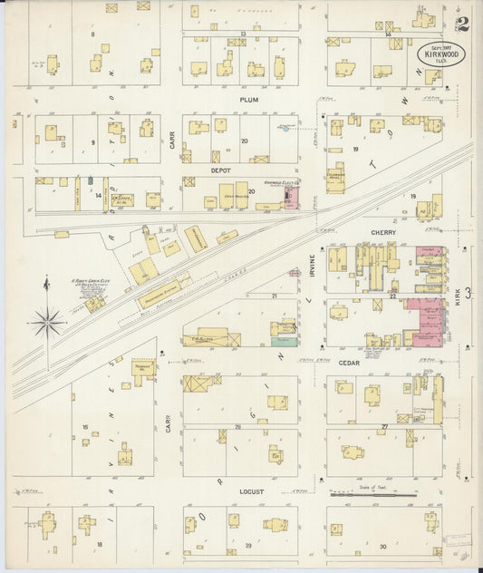 Sanborn Fire Insurance Map from Kirkwood, Warren County, Illinois (1907), Sheet #0002 - Historic Sanborn Fire Insurance Map Print, vintage old map wall art, antique decor, genealogy gift, Illinois Illinois map