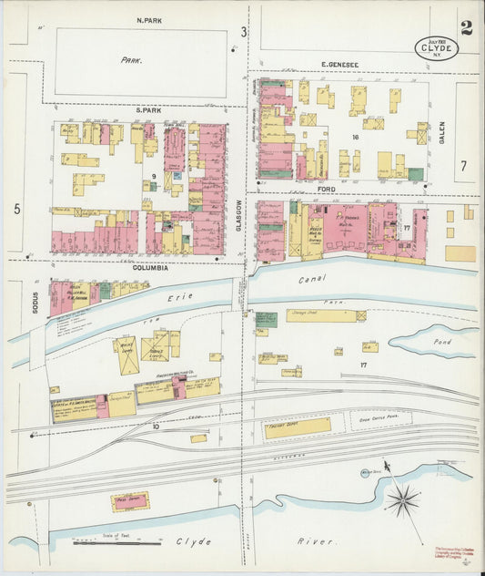 Sanborn Fire Insurance Map from Clyde, Wayne County, New York (1901), Sheet #0002 - Historic Sanborn Fire Insurance Map Print, vintage old map wall art, antique decor, genealogy gift, New York New York map