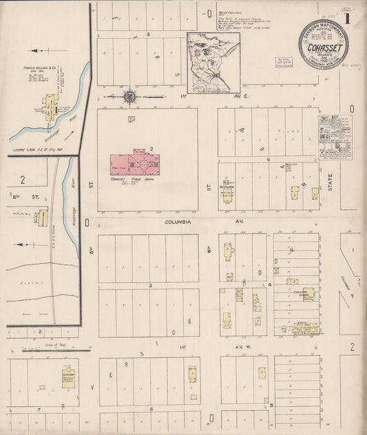 Sanborn Fire Insurance Map from Cohasset, Itasca County, Minnesota (1922), Sheet #0001 - Historic Sanborn Fire Insurance Map Print, vintage old map wall art, antique decor, genealogy gift, Minnesota Minnesota map
