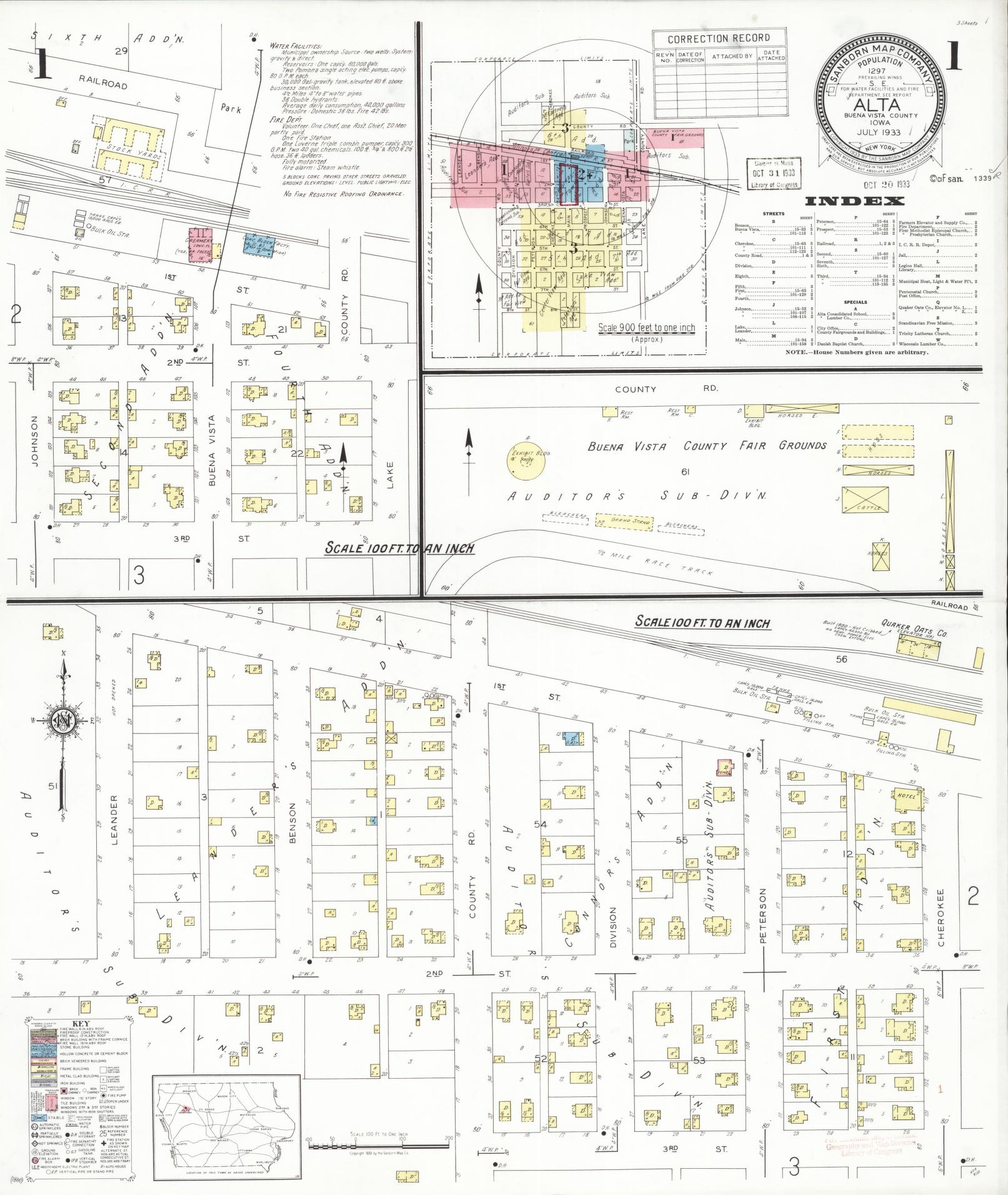 Sanborn Fire Insurance Map from Alta, Buena Vista County, Iowa (1933), Sheet #0001 - Historic Sanborn Fire Insurance Map Print