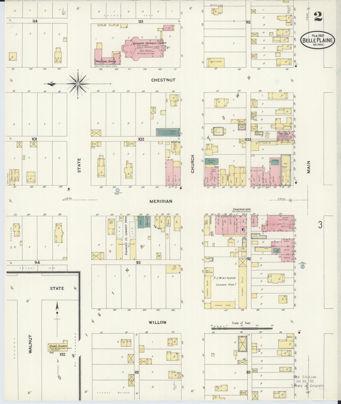 Sanborn Fire Insurance Map from Belle Plaine, Scott County, Minnesota (1909), Sheet #0002 - Complete Map Set gallery image, historic Sanborn map, vintage wall art, Minnesota Minnesota