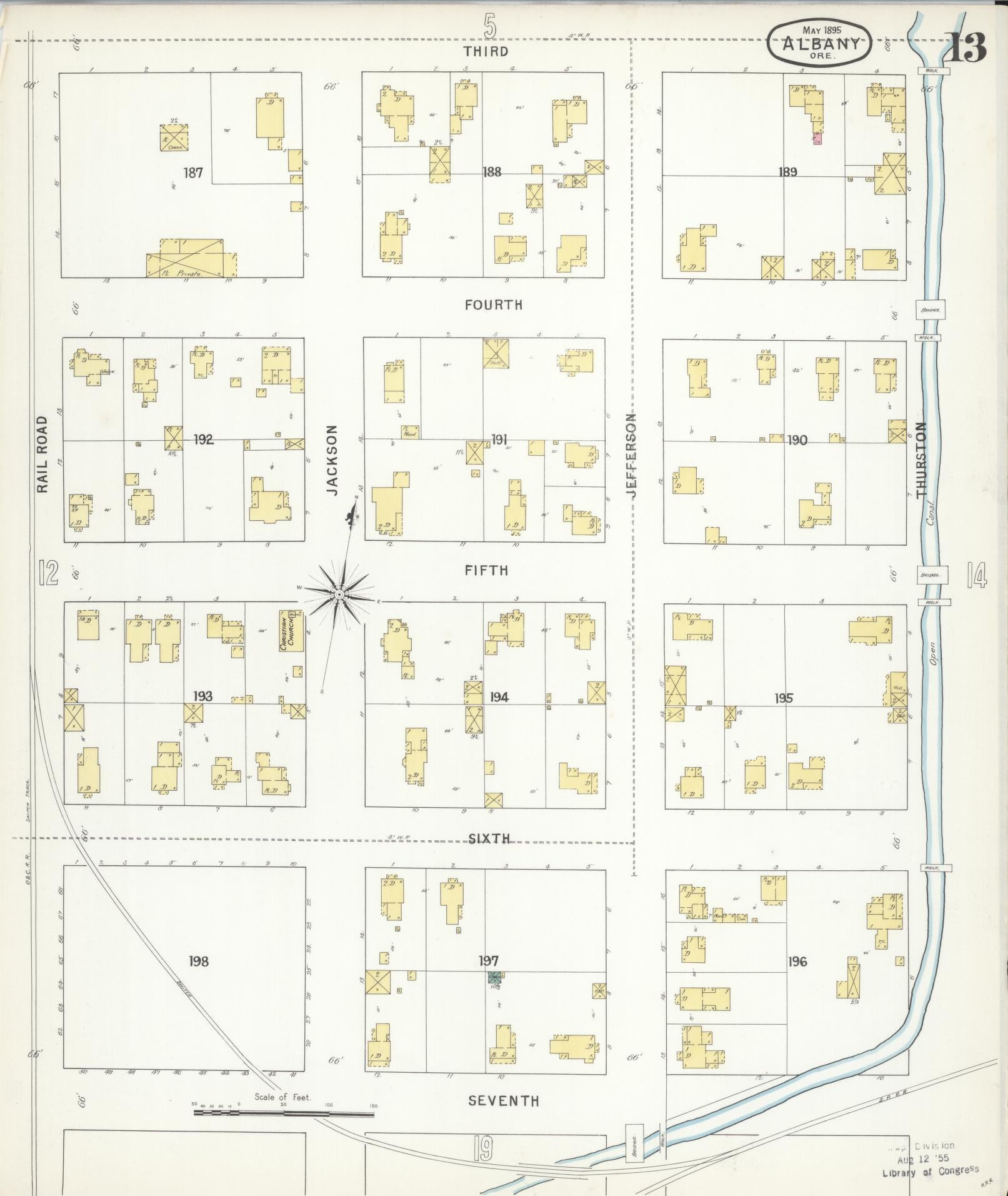 Sanborn Fire Insurance Map from Albany, Linn County, Oregon (1895), Sheet #0013 - Historic Sanborn Fire Insurance Map Print, vintage old map wall art, antique decor, genealogy gift, Oregon Oregon map