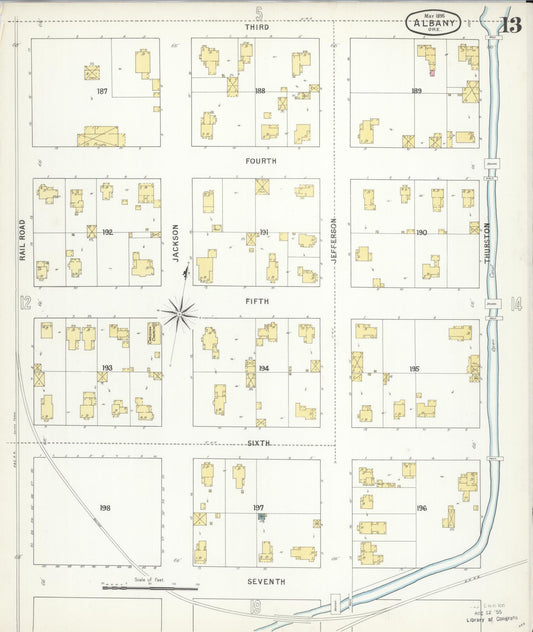 Sanborn Fire Insurance Map from Albany, Linn County, Oregon (1895), Sheet #0013 - Historic Sanborn Fire Insurance Map Print, vintage old map wall art, antique decor, genealogy gift, Oregon Oregon map