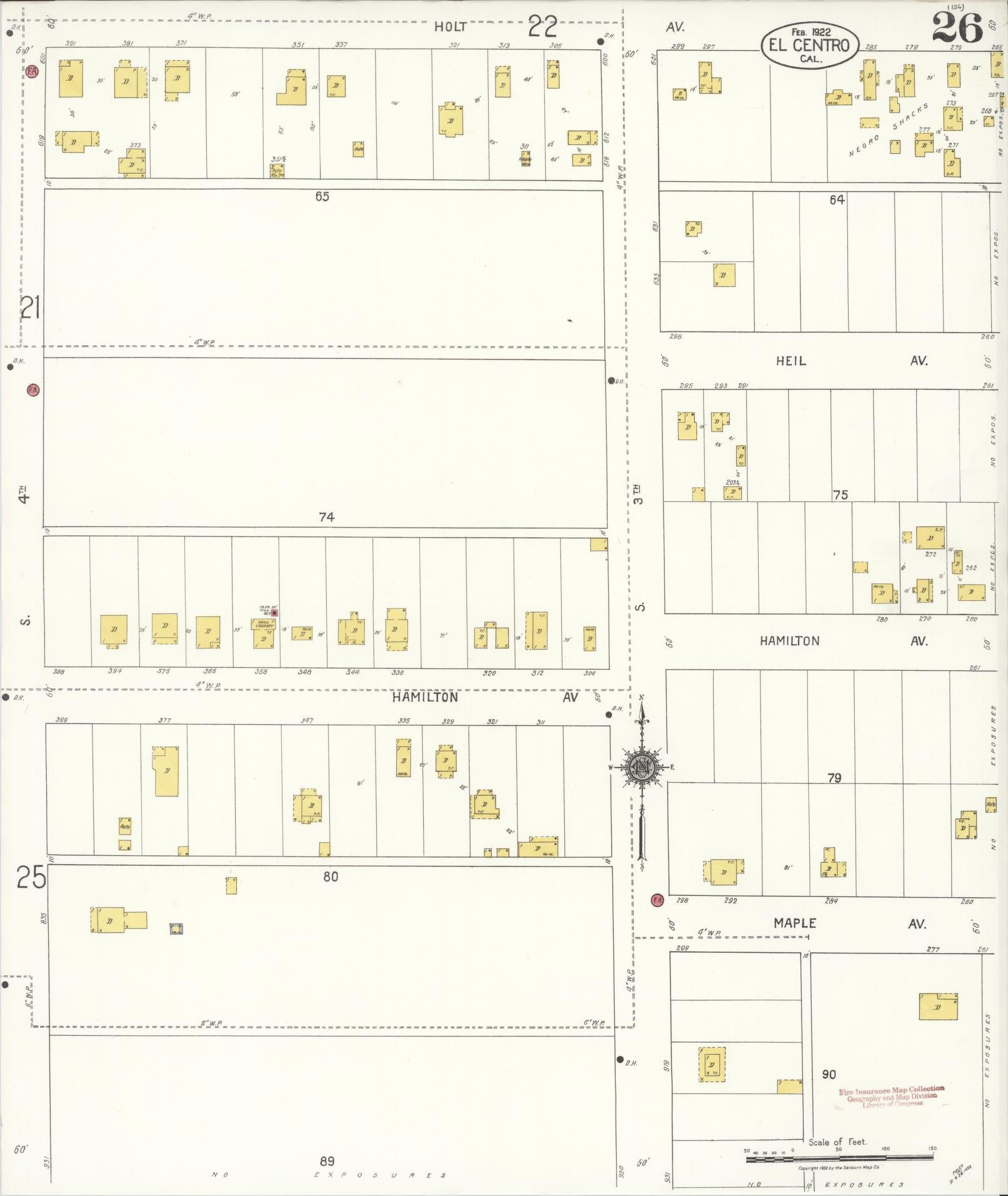 Sanborn Fire Insurance Map from El Centro, Imperial County, California (1922), Sheet #0026 - Historic Sanborn Fire Insurance Map Print, vintage old map wall art, antique decor, genealogy gift, California California map