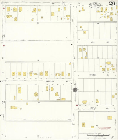 Sanborn Fire Insurance Map from El Centro, Imperial County, California (1922), Sheet #0026 - Historic Sanborn Fire Insurance Map Print, vintage old map wall art, antique decor, genealogy gift, California California map