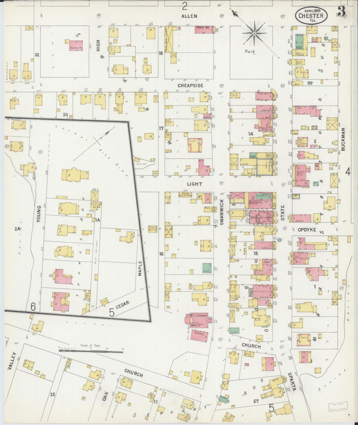 Sanborn Fire Insurance Map from Chester, Randolph County, Illinois (1899), Sheet #0003 - Complete Map Set gallery image, historic Sanborn map, vintage wall art, Illinois Illinois