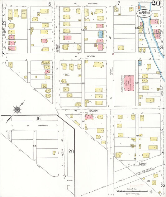 Sanborn Fire Insurance Map from Pocatello, Bannock County, Idaho (1921), Sheet #0020 - Historic Sanborn Fire Insurance Map Print, vintage old map wall art, antique decor, genealogy gift, Idaho Idaho map