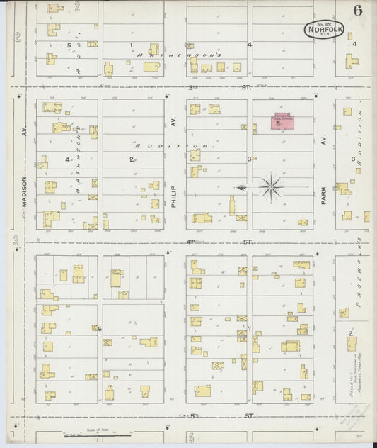 Sanborn Fire Insurance Map from Norfolk, Madison County, Nebraska (1892), Sheet #0006 - Historic Sanborn Fire Insurance Map Print, vintage old map wall art, antique decor, genealogy gift, Nebraska Nebraska map