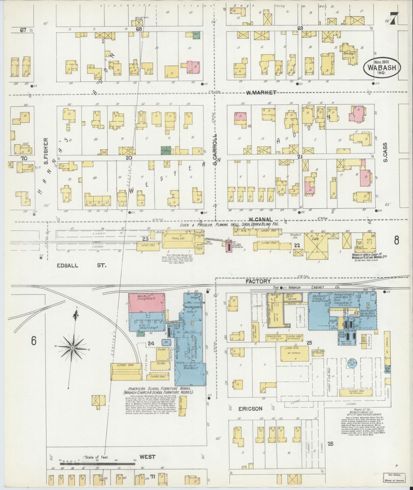 Sanborn Fire Insurance Map from Wabash, Wabash County, Indiana (1901), Sheet #0007 - Complete Map Set gallery image, historic Sanborn map, vintage wall art, Indiana Indiana
