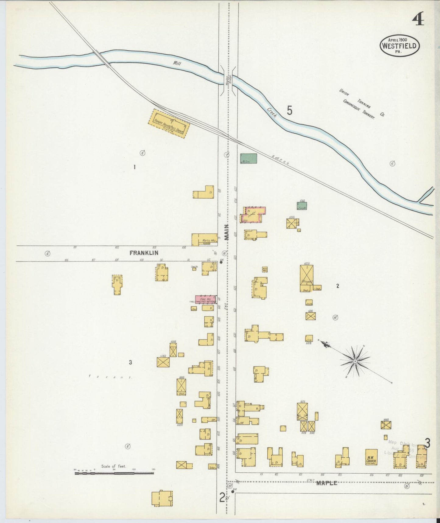 Sanborn Fire Insurance Map from Westfield, Tioga County, Pennsylvania (1900), Sheet #0004 - Complete Map Set gallery image, historic Sanborn map, vintage wall art, Pennsylvania Pennsylvania