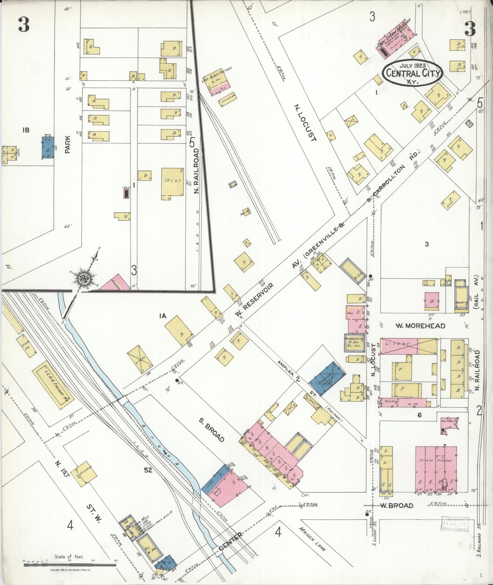 Sanborn Fire Insurance Map from Central City, Mublenberg County, Kentucky (1923), Sheet #0003 - Complete Map Set gallery image, historic Sanborn map, vintage wall art, Kentucky Kentucky