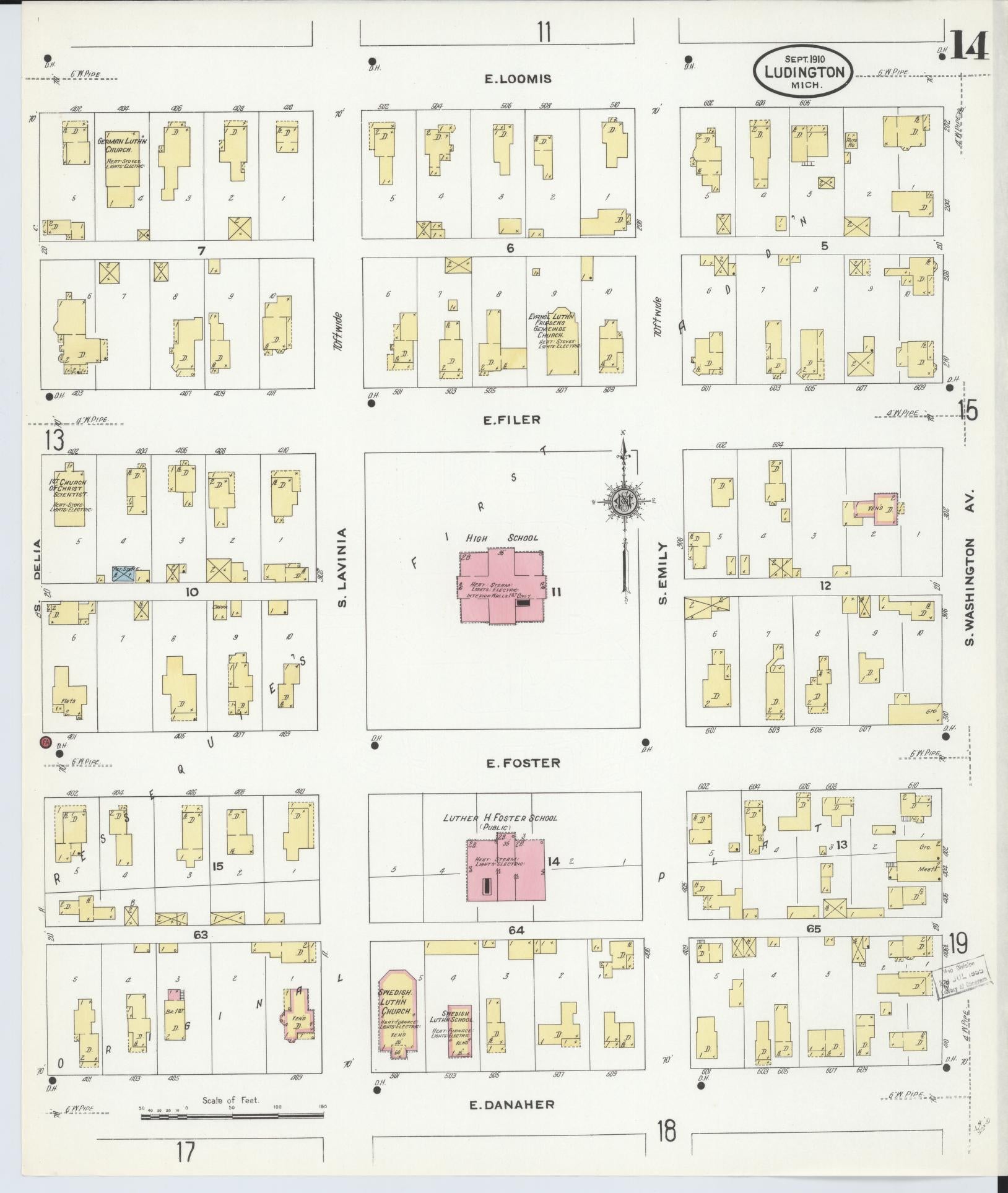 Sanborn Fire Insurance Map from Ludington, Mason County, Michigan (1910), Sheet #0014 - Complete Map Set gallery image, historic Sanborn map, vintage wall art, Michigan Michigan