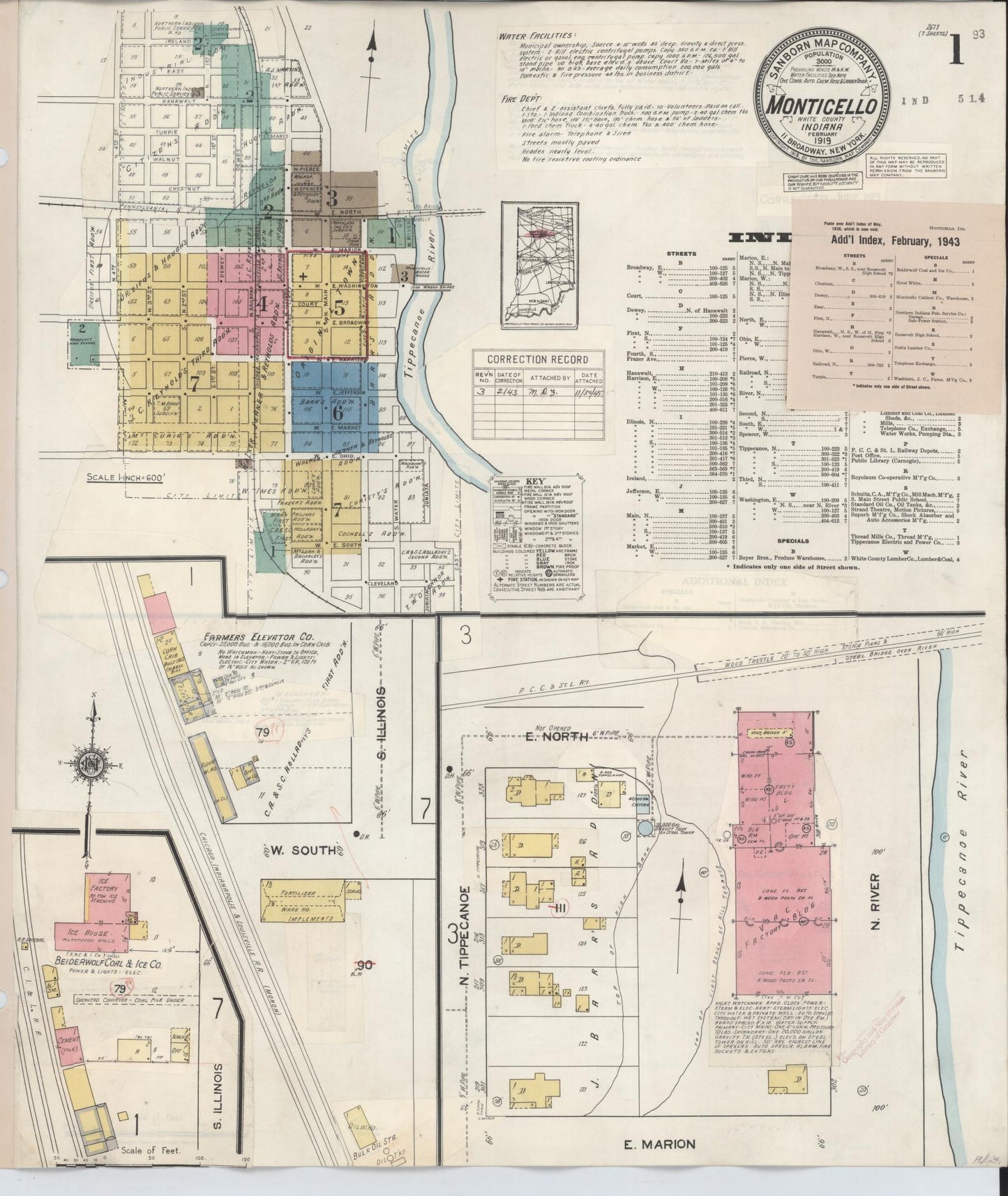 Sanborn Fire Insurance Map from Monticello, White County, Indiana. (1943) – Historic Sanborn Fire Insurance Map Print
