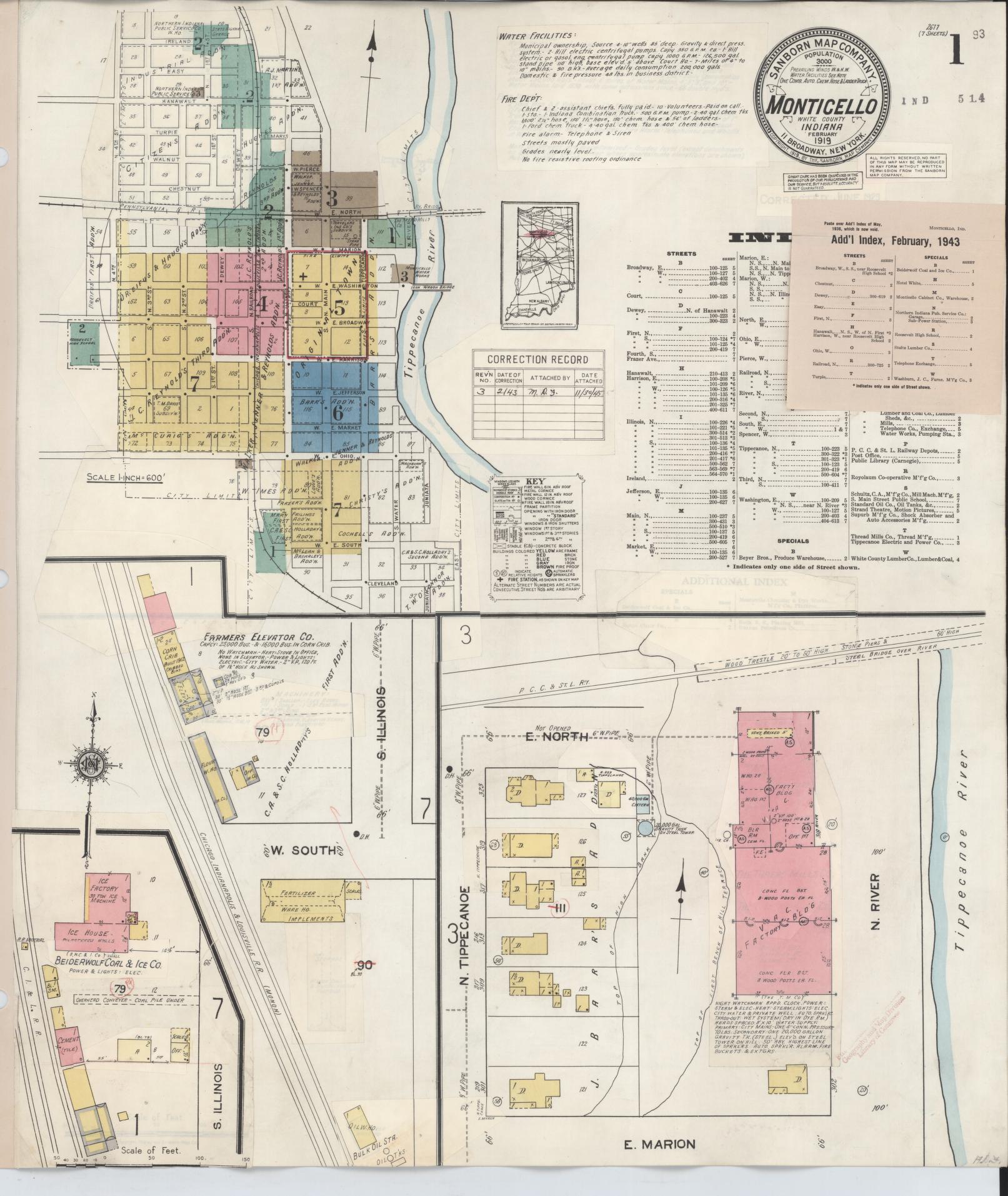 Sanborn Fire Insurance Map from Monticello, White County, Indiana. (1943) – Historic Sanborn Fire Insurance Map Print