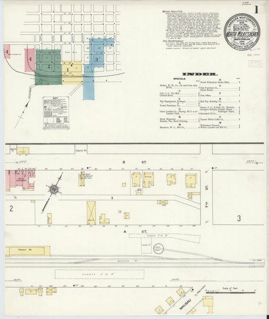 Sanborn Fire Insurance Map from North Wilkesboro, Wilkes County, North Carolina (1910), Sheet #0001 - Historic Sanborn Fire Insurance Map Print, vintage old map wall art, antique decor, genealogy gift, North Carolina North Carolina map