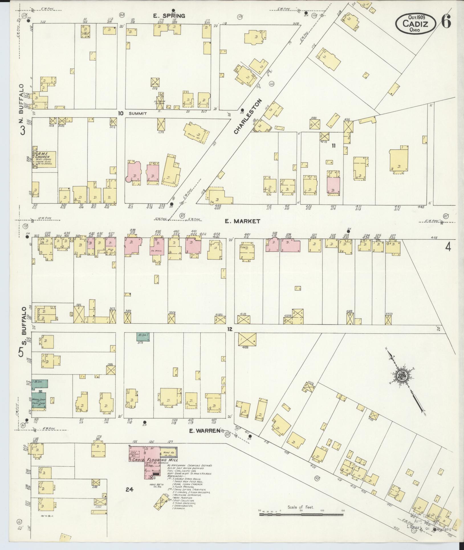 Sanborn Fire Insurance Map from Cadiz, Harrison County, Ohio (1909), Sheet #0006 - Historic Sanborn Fire Insurance Map Print, vintage old map wall art, antique decor, genealogy gift, Ohio Ohio map