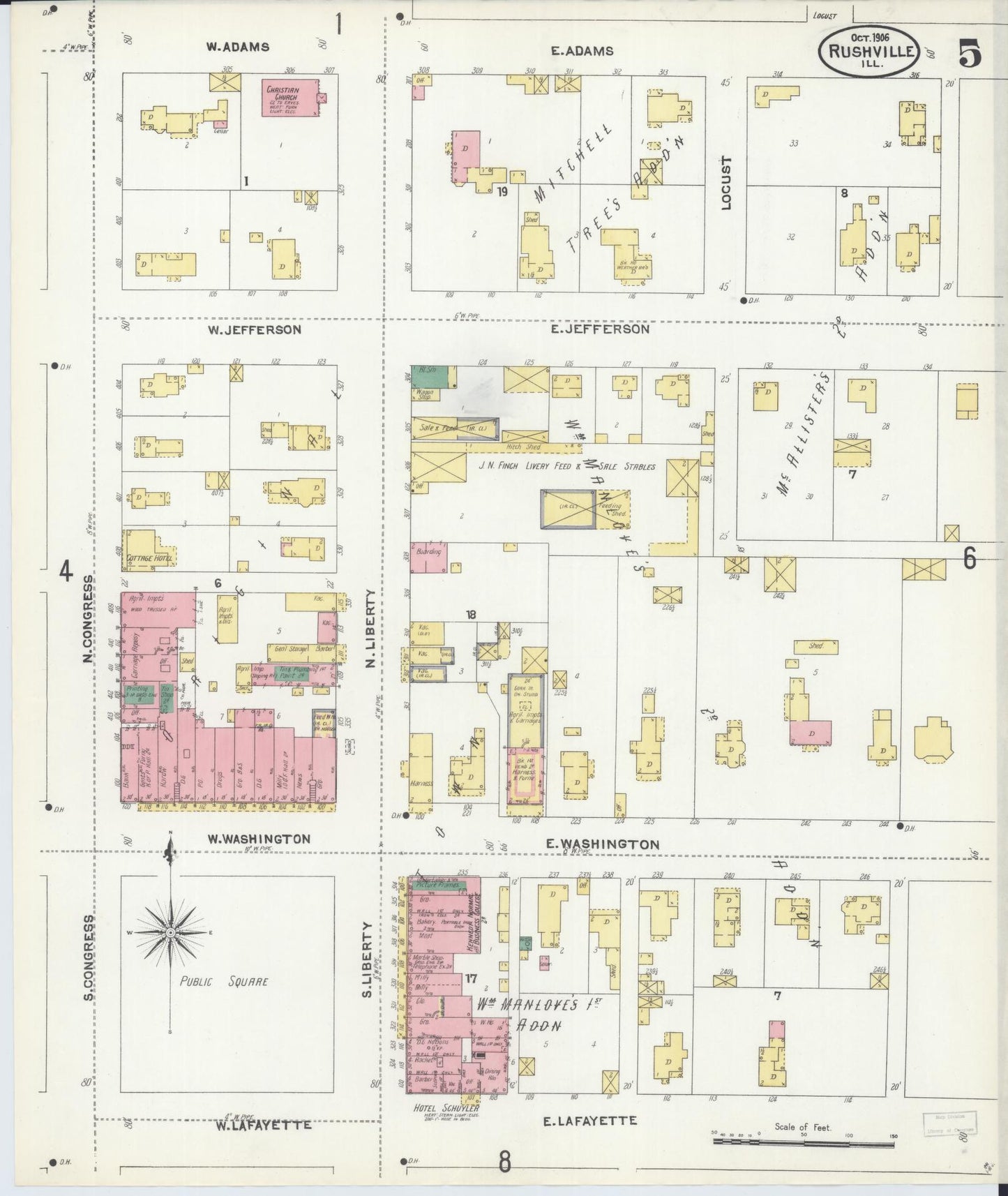 Sanborn Fire Insurance Map from Rushville, Schuyler County, Illinois (1906), Sheet #0005 - Historic Sanborn Fire Insurance Map Print, vintage old map wall art, antique decor, genealogy gift, Illinois Illinois map