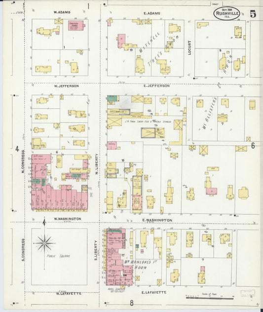 Sanborn Fire Insurance Map from Rushville, Schuyler County, Illinois (1906), Sheet #0005 - Historic Sanborn Fire Insurance Map Print, vintage old map wall art, antique decor, genealogy gift, Illinois Illinois map