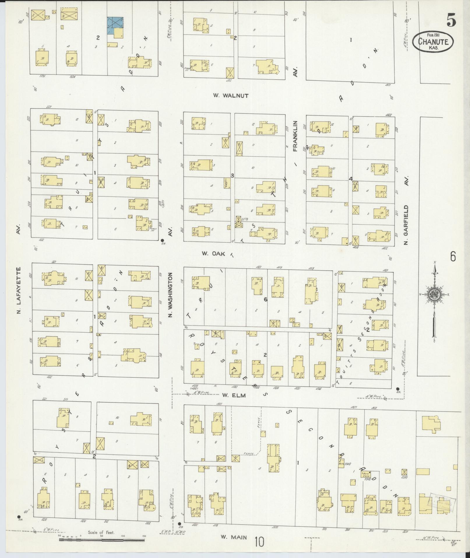 Sanborn Fire Insurance Map from Chanute, Neosho County, Kansas (1911), Sheet #0005 - Historic Sanborn Fire Insurance Map Print, vintage old map wall art, antique decor, genealogy gift, Kansas Kansas map