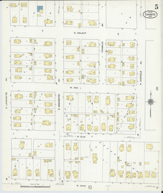 Sanborn Fire Insurance Map from Chanute, Neosho County, Kansas (1911), Sheet #0005 - Historic Sanborn Fire Insurance Map Print, vintage old map wall art, antique decor, genealogy gift, Kansas Kansas map