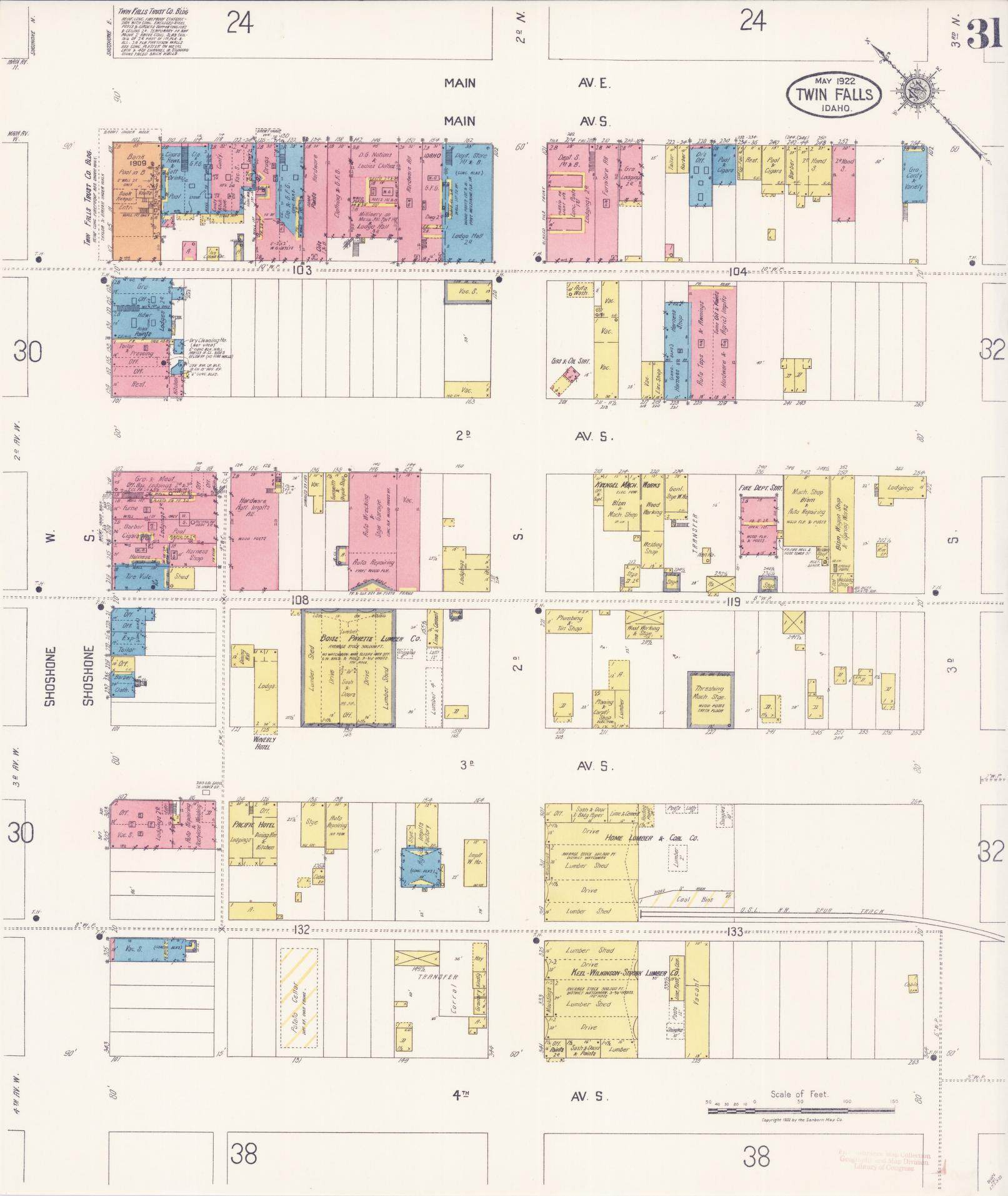 Sanborn Fire Insurance Map from Twin Falls, Twin Falls County, Idaho (1922), Sheet #0030 - Historic Sanborn Fire Insurance Map Print, vintage old map wall art, antique decor, genealogy gift, Falls Idaho map