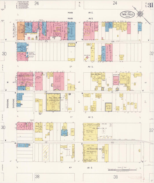 Sanborn Fire Insurance Map from Twin Falls, Twin Falls County, Idaho (1922), Sheet #0030 - Historic Sanborn Fire Insurance Map Print, vintage old map wall art, antique decor, genealogy gift, Falls Idaho map