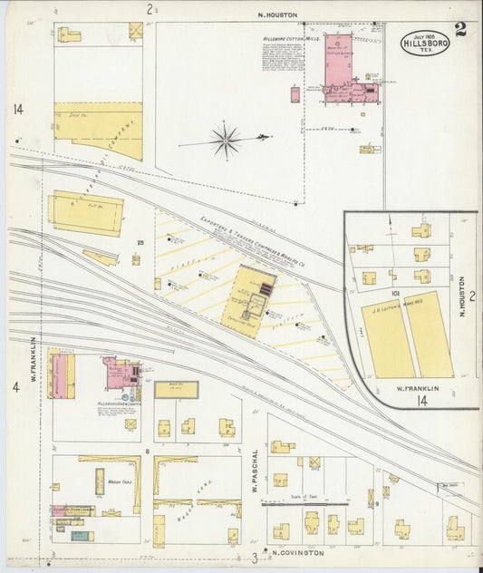 Sanborn Fire Insurance Map from Hillsboro, Hill County, Texas (1905), Sheet #0002 - Historic Sanborn Fire Insurance Map Print, vintage old map wall art, antique decor, genealogy gift, Texas Texas map