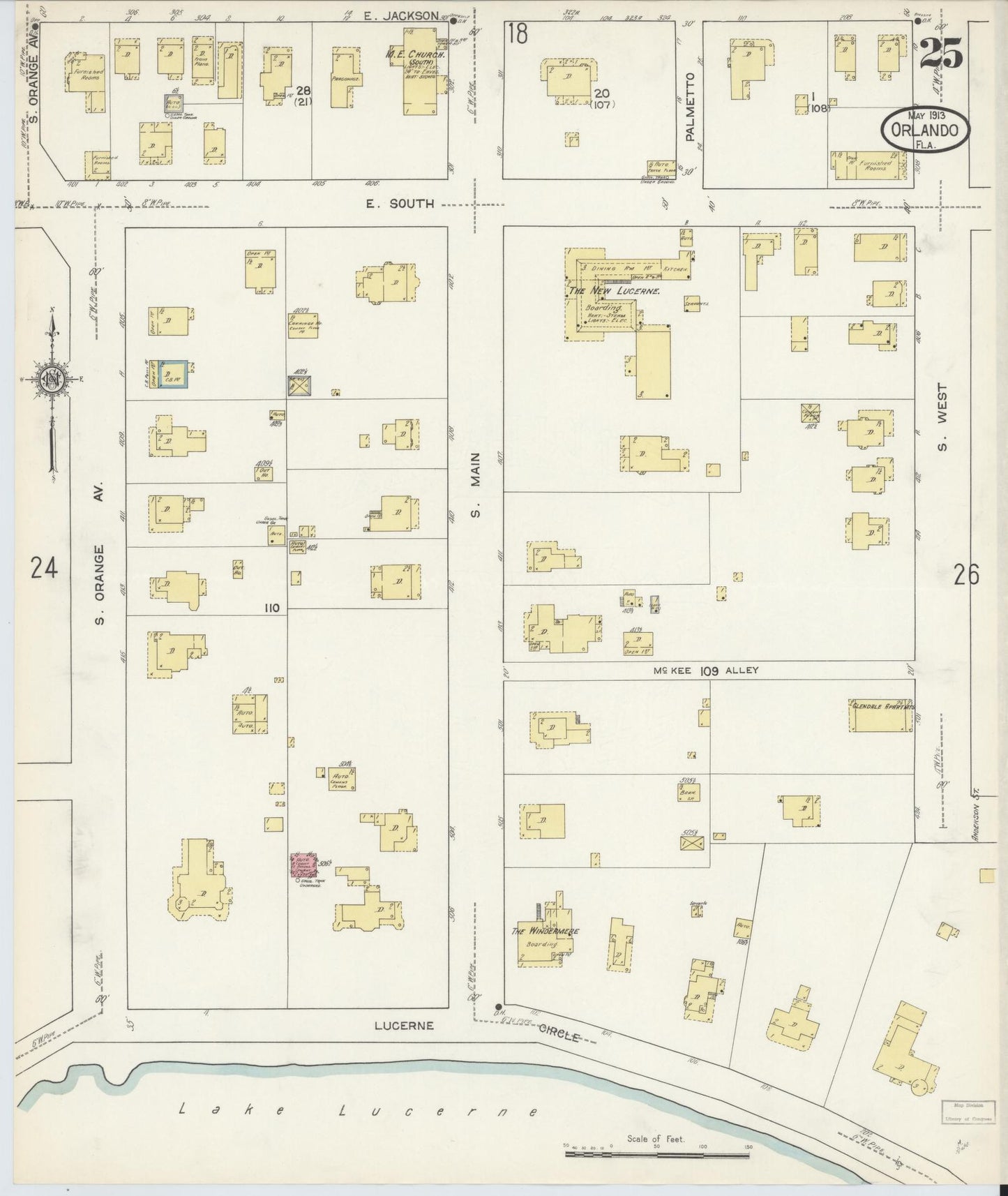 Sanborn Fire Insurance Map from Orlando, Orange County, Florida (1913), Sheet #0025 - Complete Map Set gallery image, historic Sanborn map, vintage wall art, Florida Florida