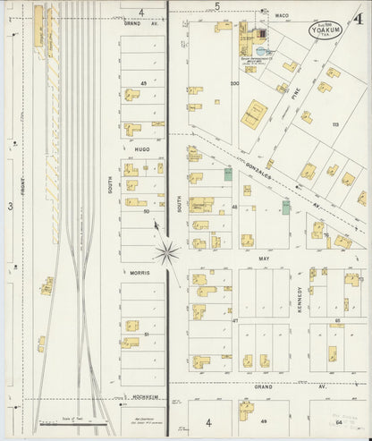 Sanborn Fire Insurance Map from Yoakum, De Witt And Lavaca Counties, Texas (1898), Sheet #0004 - Historic Sanborn Fire Insurance Map Print, vintage old map wall art, antique decor, genealogy gift, Texas Texas map