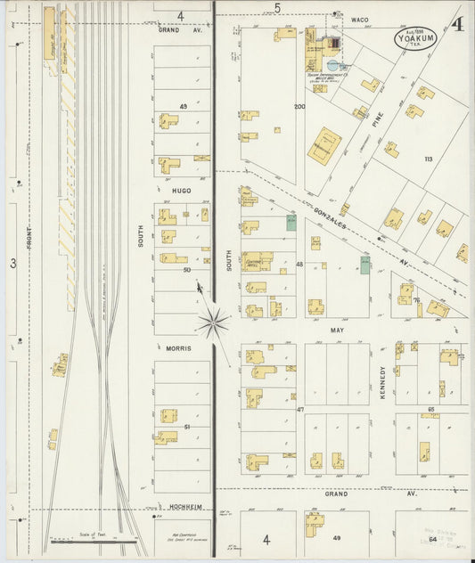 Sanborn Fire Insurance Map from Yoakum, De Witt And Lavaca Counties, Texas (1898), Sheet #0004 - Historic Sanborn Fire Insurance Map Print, vintage old map wall art, antique decor, genealogy gift, Texas Texas map