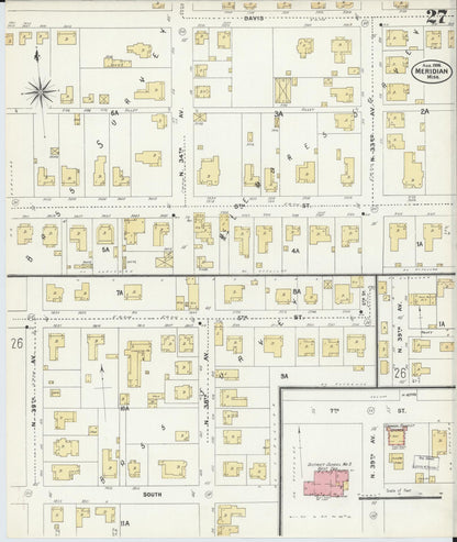 Sanborn Fire Insurance Map from Meridian, Lauderdale County, Mississippi (1906), Sheet #0027 - Complete Map Set gallery image, historic Sanborn map, vintage wall art, Mississippi Mississippi