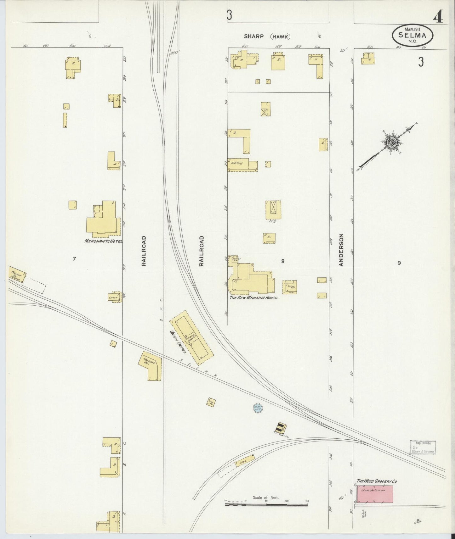 Sanborn Fire Insurance Map from Selma, Johnston County, North Carolina (1911), Sheet #0004 - Complete Map Set gallery image, historic Sanborn map, vintage wall art, North Carolina North Carolina
