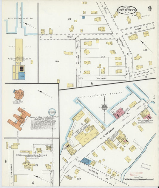 Sanborn Fire Insurance Map from Port Jefferson, Suffolk County, New York (1917), Sheet #0009 - Historic Sanborn Fire Insurance Map Print, vintage old map wall art, antique decor, genealogy gift, New York New York map