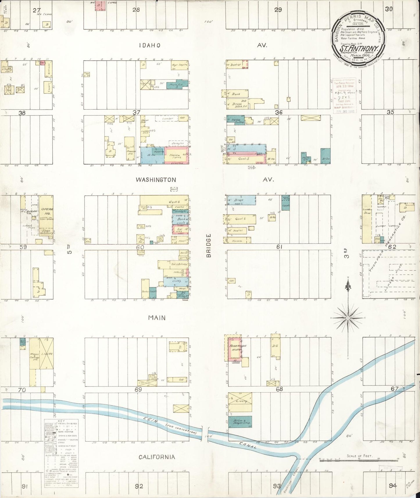 Sanborn Fire Insurance Map from Saint Anthony, Fremont County, Idaho (1900), Sheet #0001 - Historic Sanborn Fire Insurance Map Print, vintage old map wall art, antique decor, genealogy gift, Idaho Idaho map