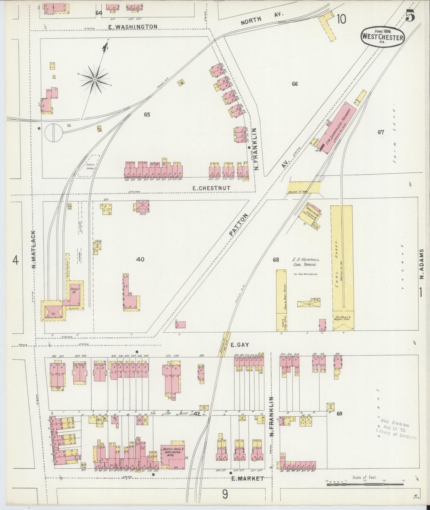 Sanborn Fire Insurance Map from West Chester, Chester County, Pennsylvania (1896), Sheet #0005 - Complete Map Set gallery image, historic Sanborn map, vintage wall art, Pennsylvania Pennsylvania