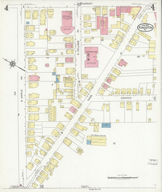 Sanborn Fire Insurance Map from Kingston, Luzerne County, Pennsylvania (1925), Sheet #0004 - Historic Sanborn Fire Insurance Map Print, vintage old map wall art, antique decor, genealogy gift, Pennsylvania Pennsylvania map