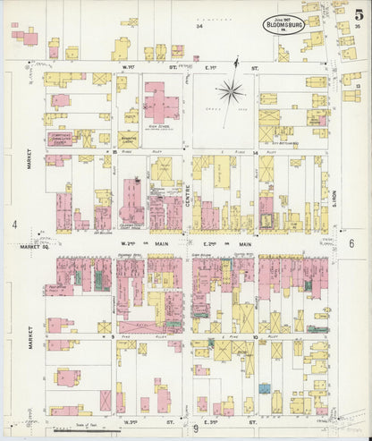 Sanborn Fire Insurance Map from Bloomsburg, Columbia County, Pennsylvania (1907), Sheet #0005 - Historic Sanborn Fire Insurance Map Print, vintage old map wall art, antique decor, genealogy gift, Pennsylvania Pennsylvania map