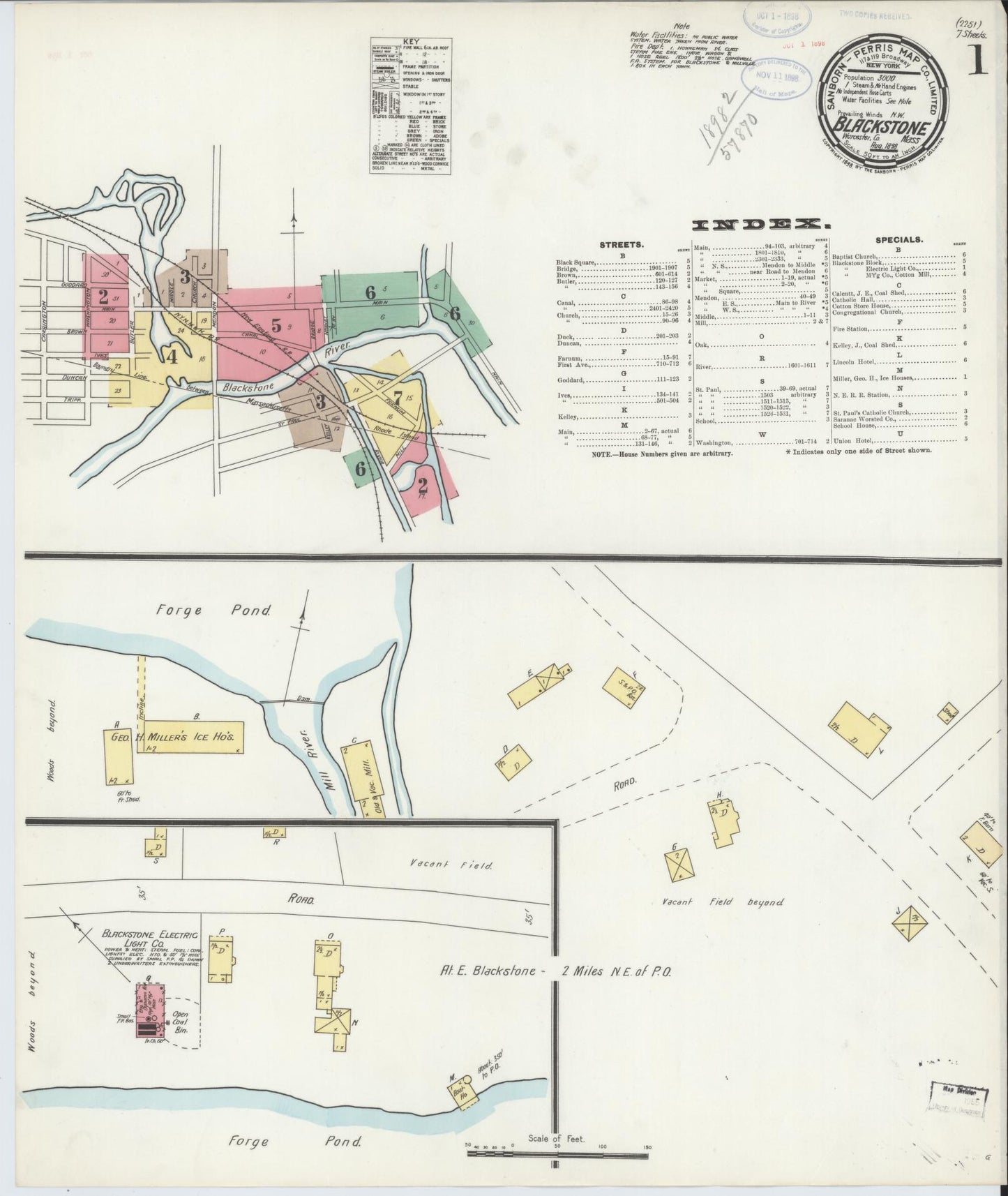 Sanborn Fire Insurance Map from Blackstone, Worcester County, Massachusetts (1898), Sheet #0001 - Complete Map Set gallery image, historic Sanborn map, vintage wall art, Massachusetts Massachusetts