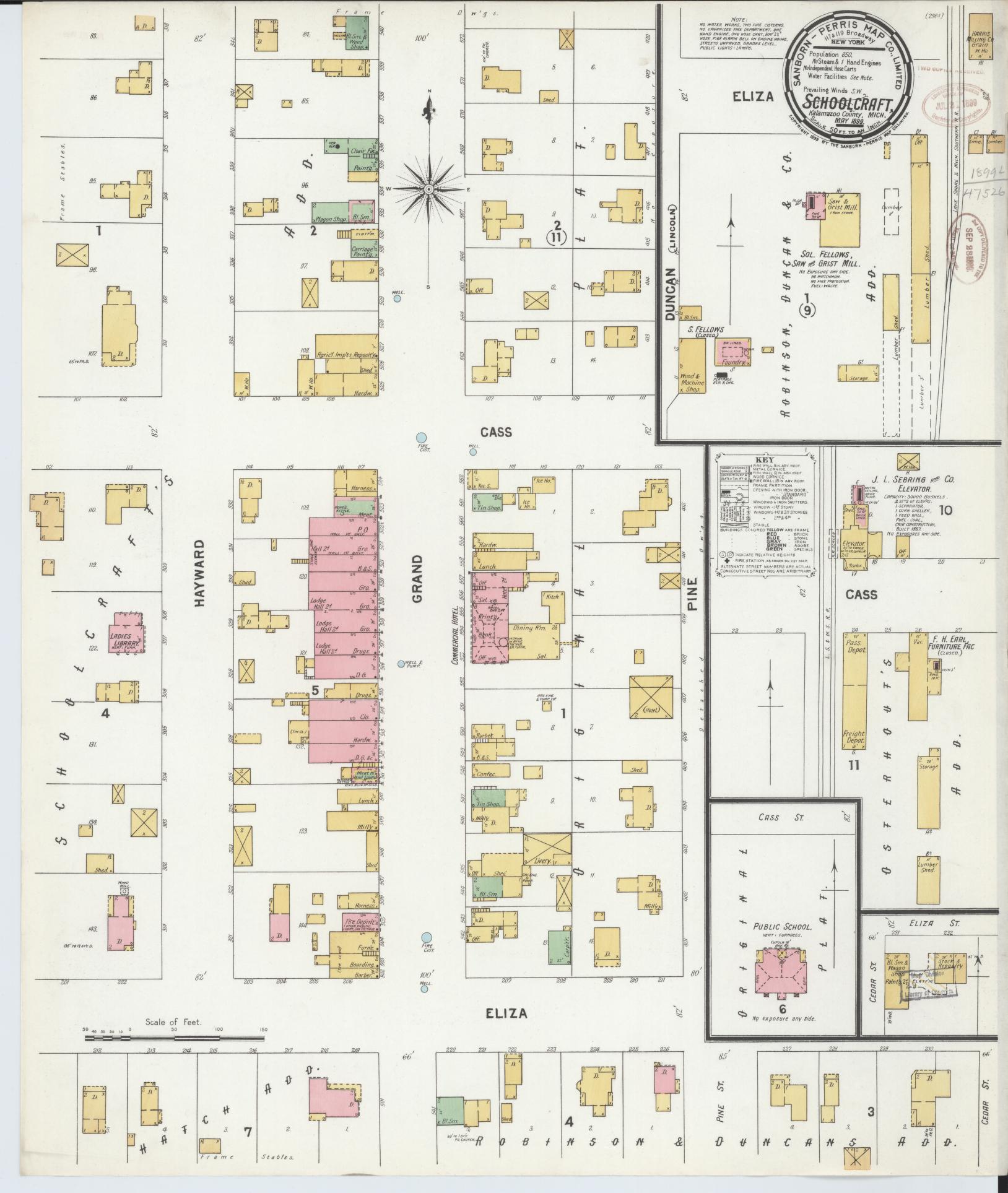 Sanborn Fire Insurance Map from Schoolcraft, Kalamazoo County, Michigan (1899), Sheet #0001 - Historic Sanborn Fire Insurance Map Print, vintage old map wall art, antique decor, genealogy gift, Michigan Michigan map